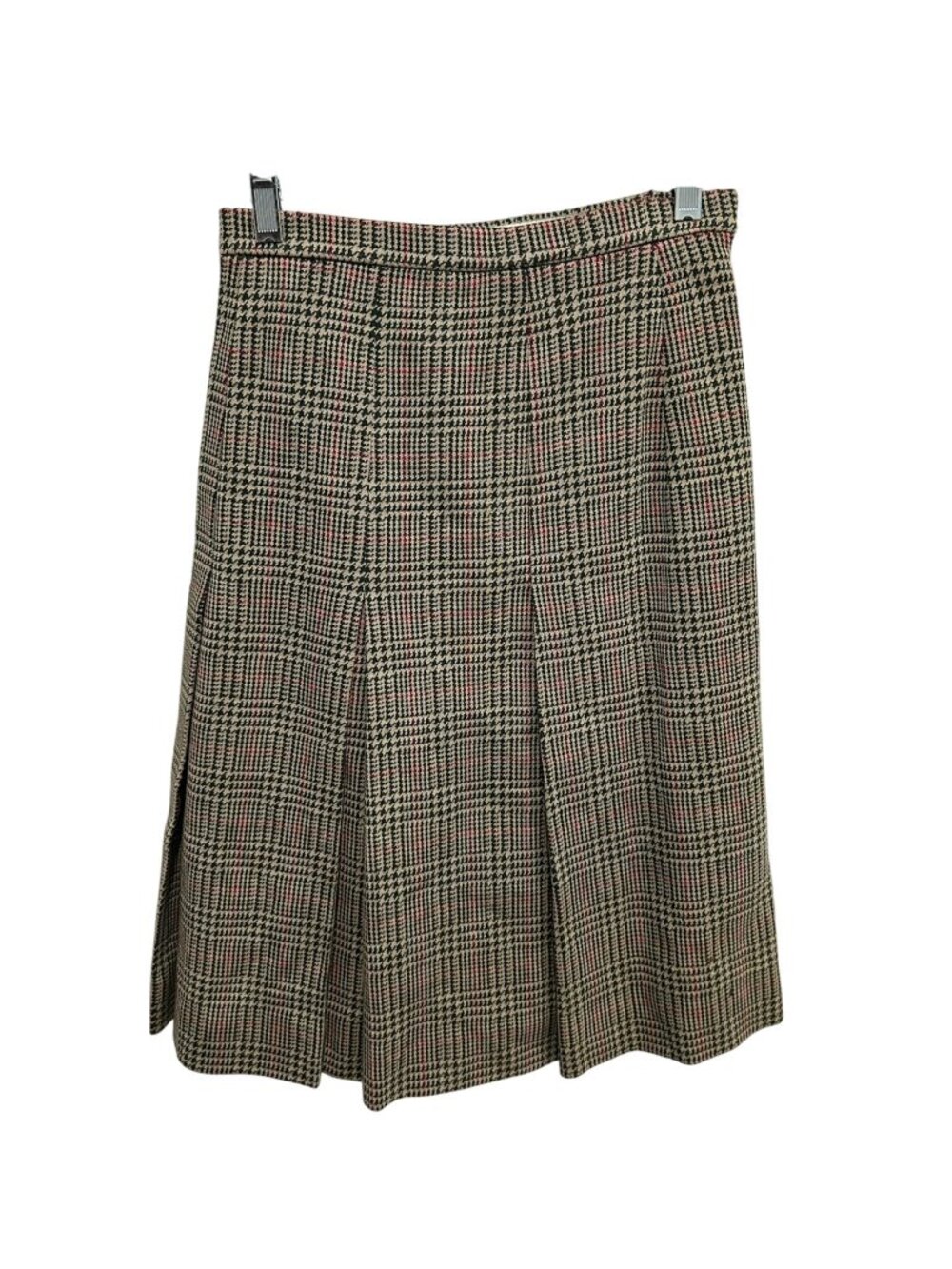 Vintage Jaeger Houndstooth Wool Pleated Skirt Green White Sz 12 Preppy Academia